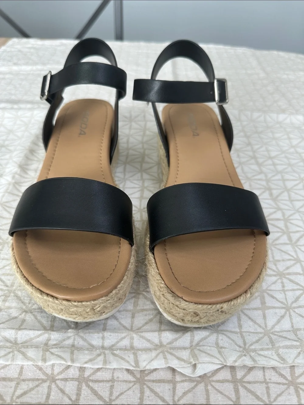 Soda Black Platform Espadrille Sandals with Tan Insole